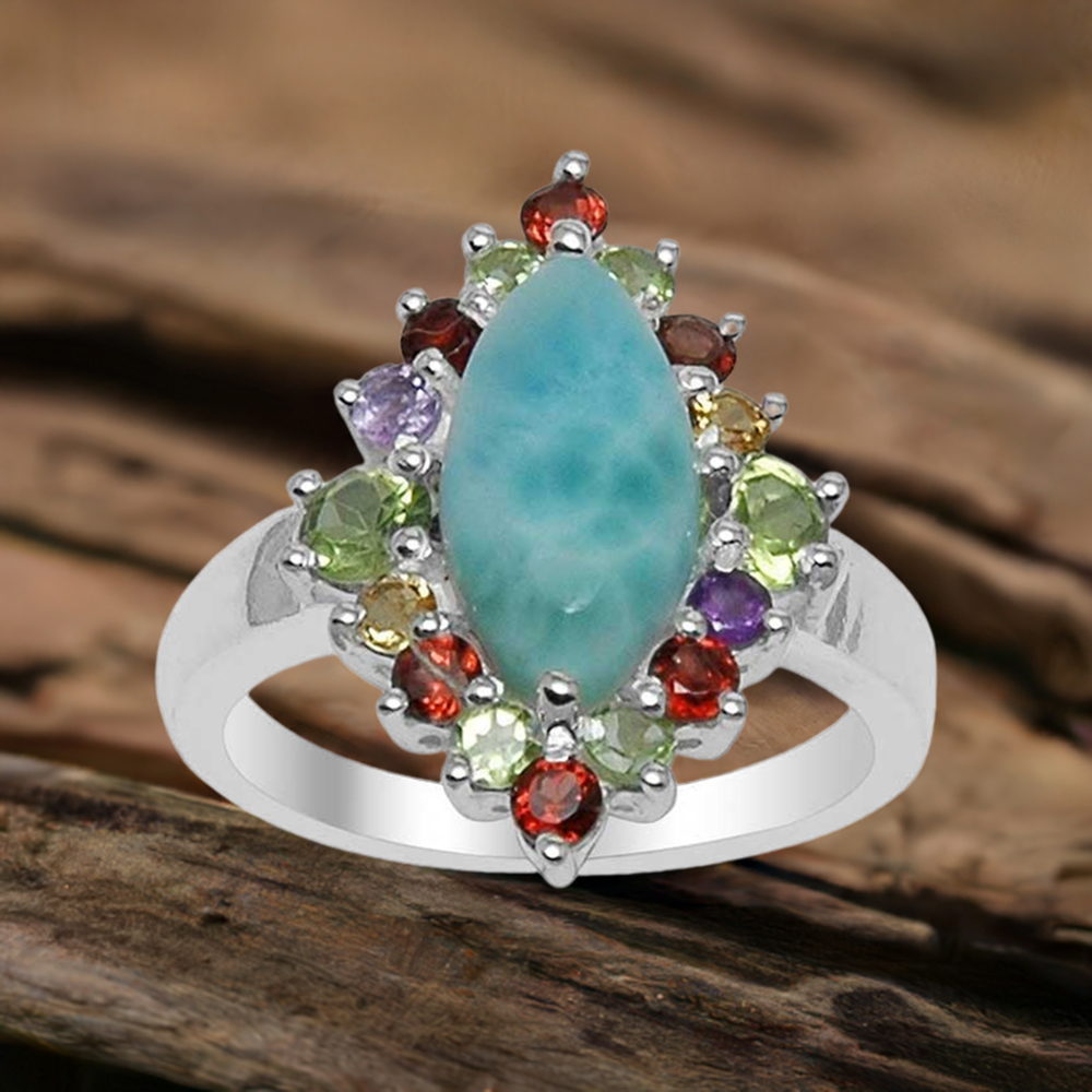 925 Sterling Silver Handmade Rings In Multi Gemstone Jewelry 925SR1508