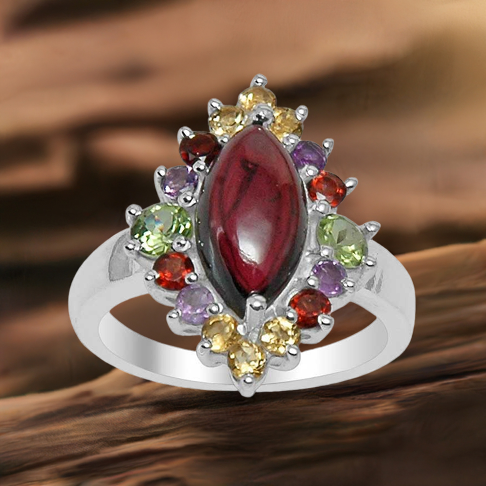 925 Sterling Silver Handmade Rings In Multi Gemstone Jewelry 925SR1509