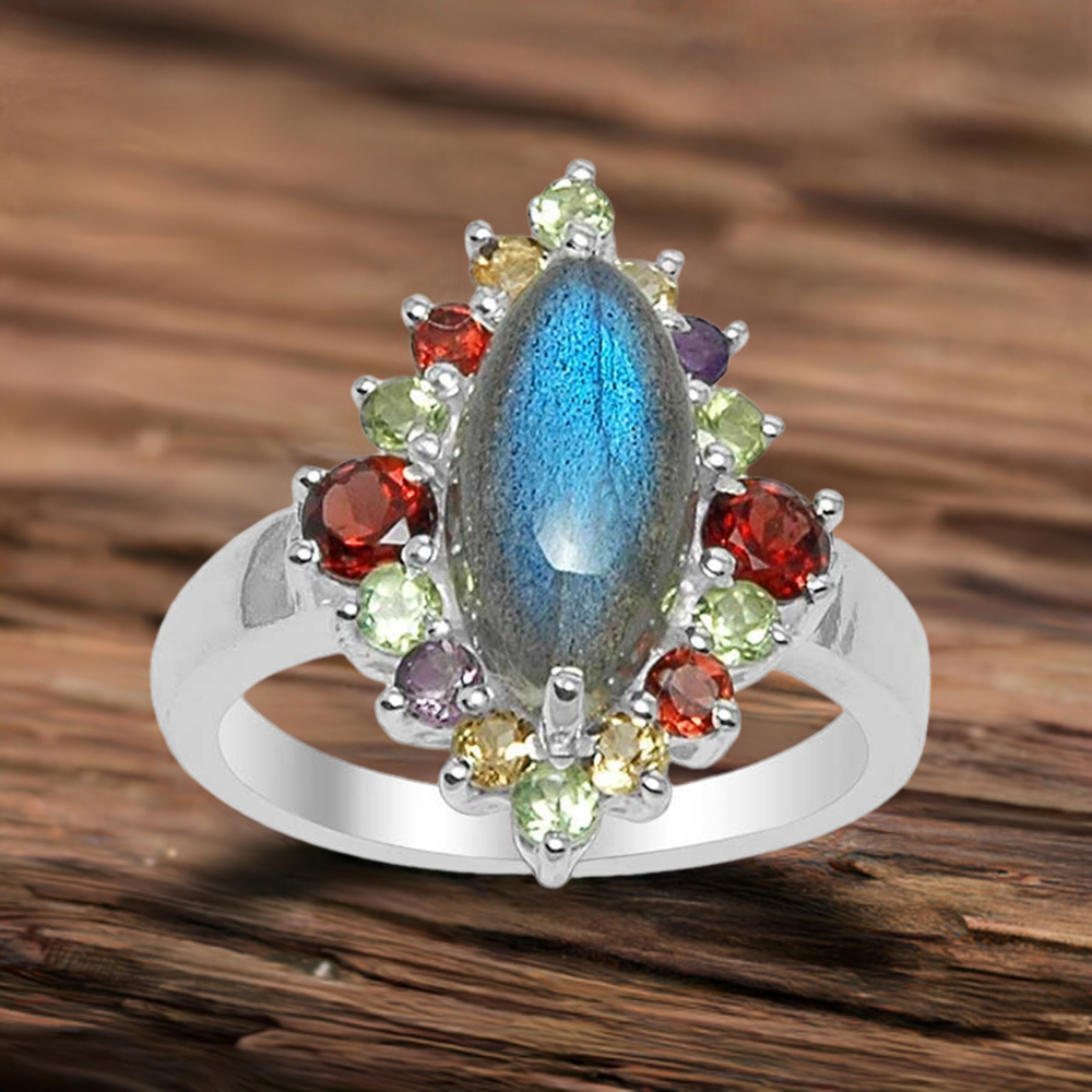 925 Sterling Silver Handmade Rings In Multi Gemstone Jewelry 925SR1510
