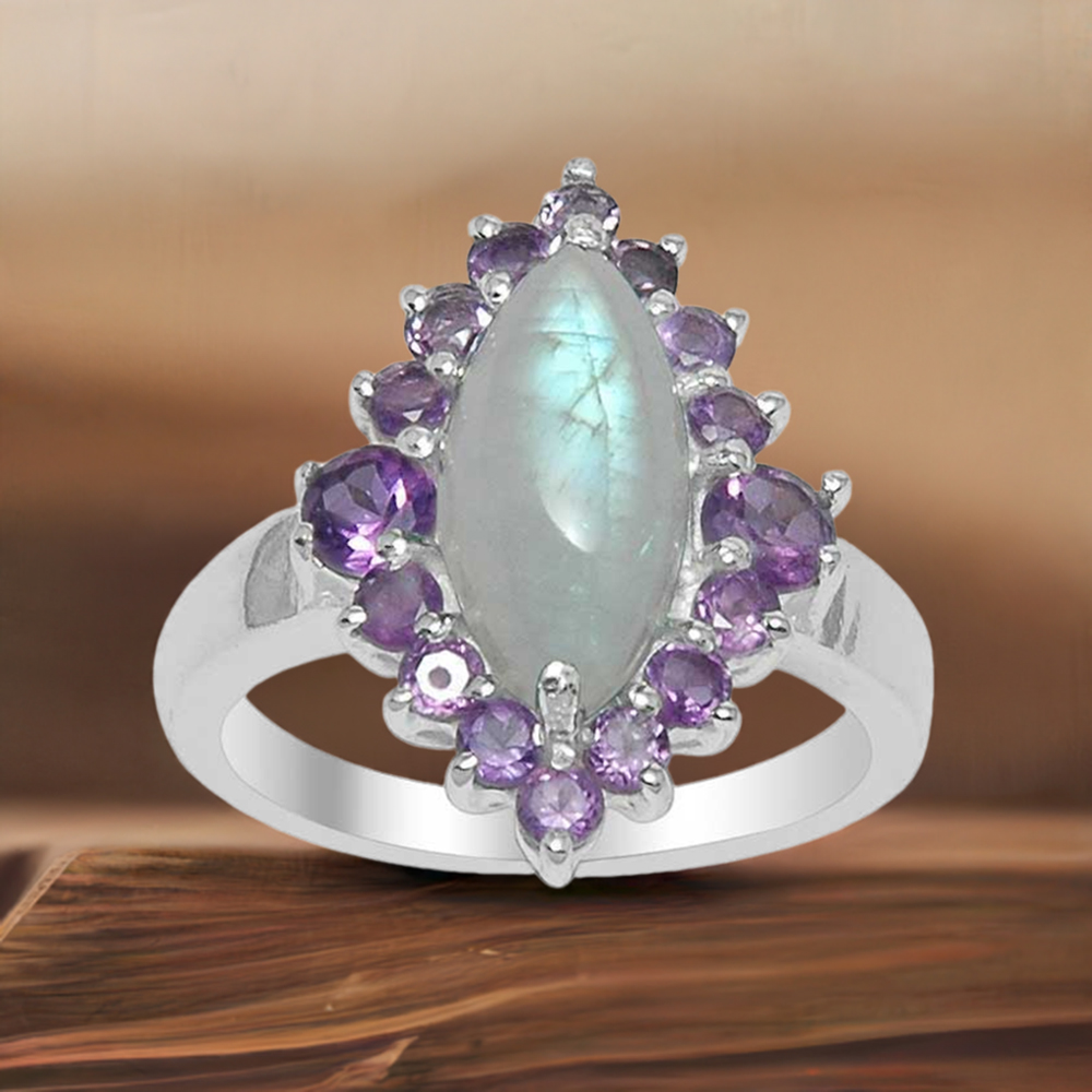 925 Sterling Silver Handmade Rings In Rainbow Moonstone Jewelry 925SR1512