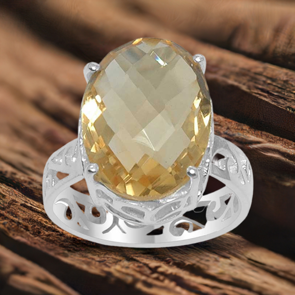 Oval Cut Filigree Citrine Silver Rings 925SR1518