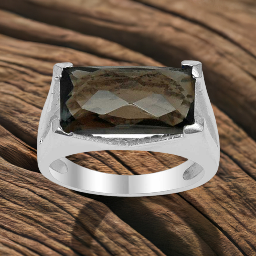 Fine 925 Sterling Silver Rings In Genuine Smoky Quartz Gemstone 925SR1526