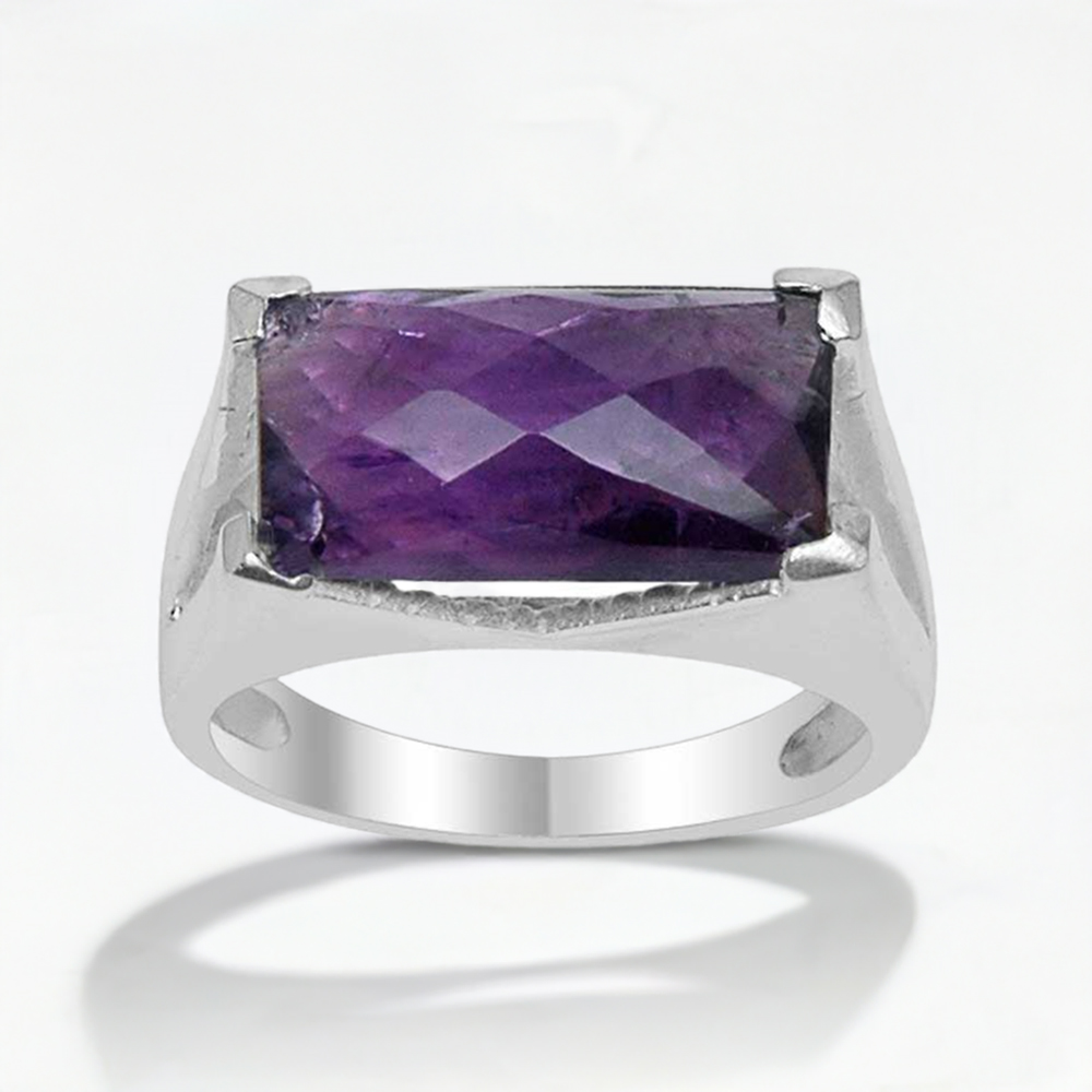 Amethyst Octagon Cut Stone Sterling Silver Rings 925SR1527