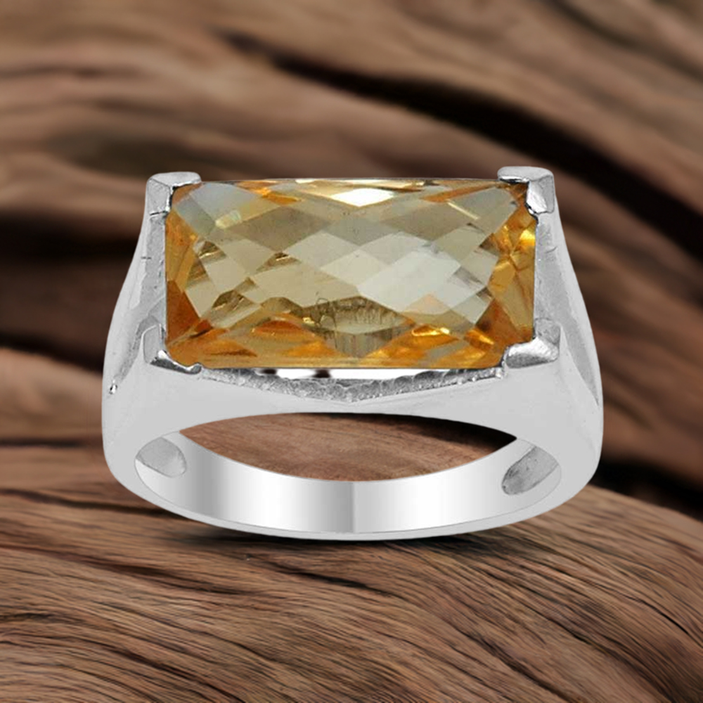 Octagon Cut Citrine Sterling Silver Rings 925SR1528
