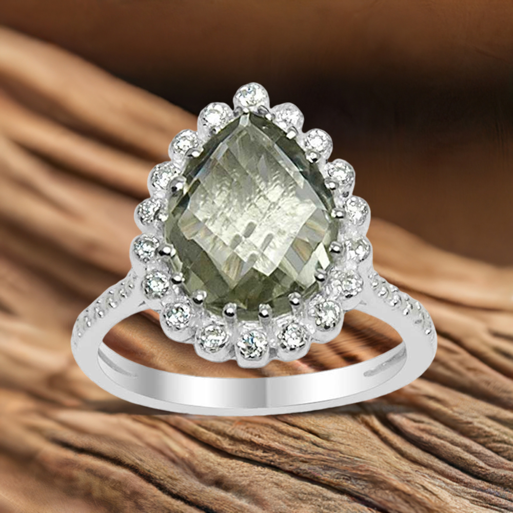 Green Amethyst Chekar Cut 925 Silver Rings 925SR1534