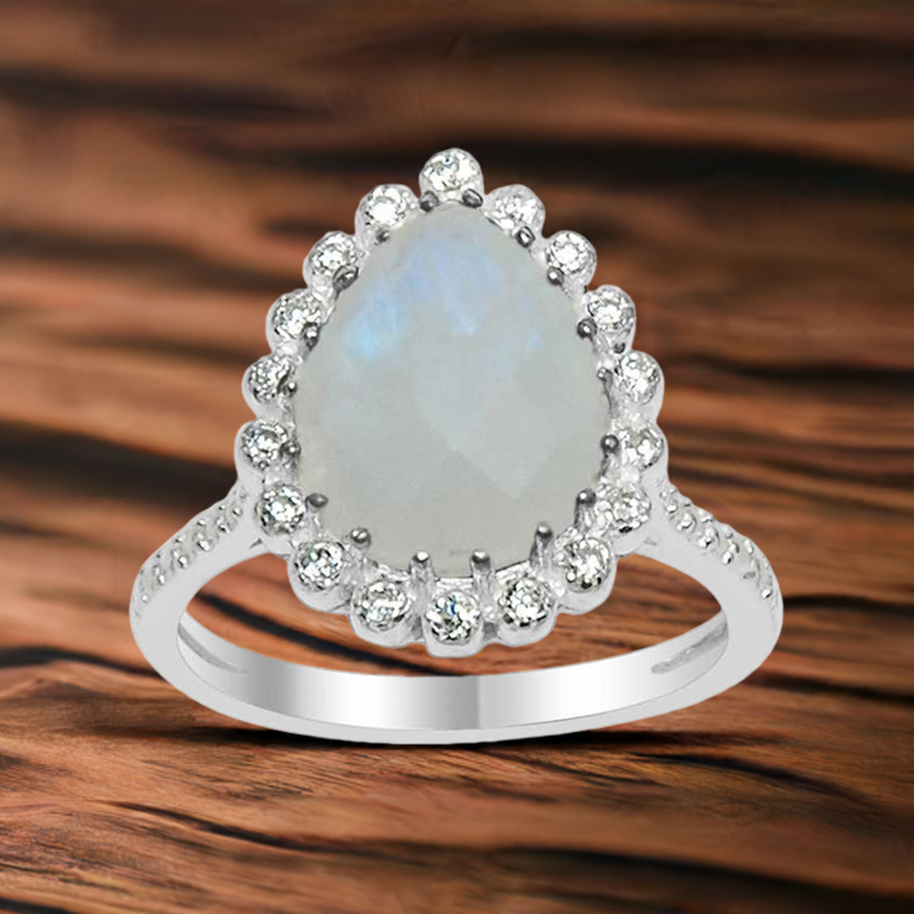 925 Sterling Silver Rings In Natural Rainbow Moonstone 925SR1536