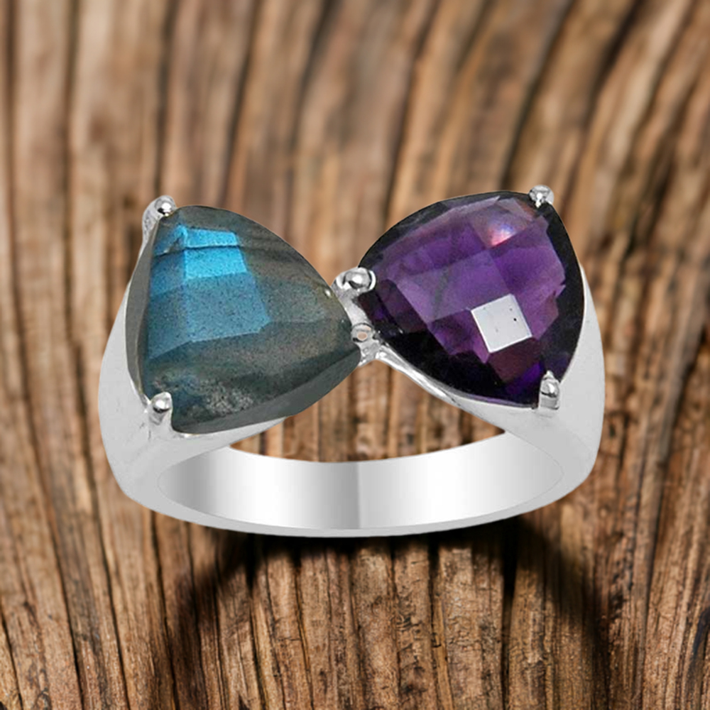 925 Sterling Silver Rings In Semi Precious Labradorite, Amethyst Gemstone 925SR1537