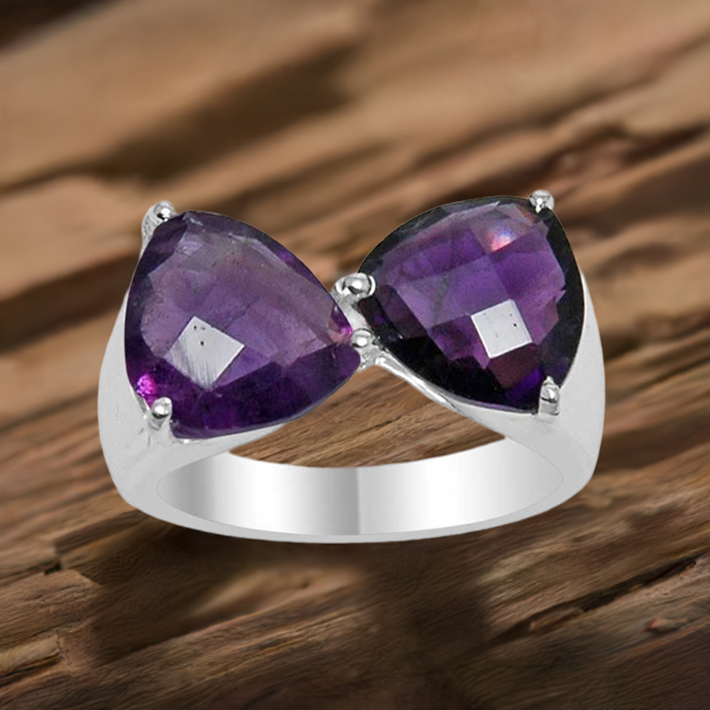 Tow Stone Amethyst Sterling Silver Rings 925SR1540