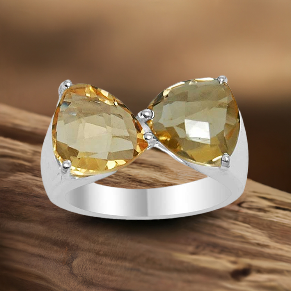Tow Stone Citrine Sterling Silver Rings 925SR1541
