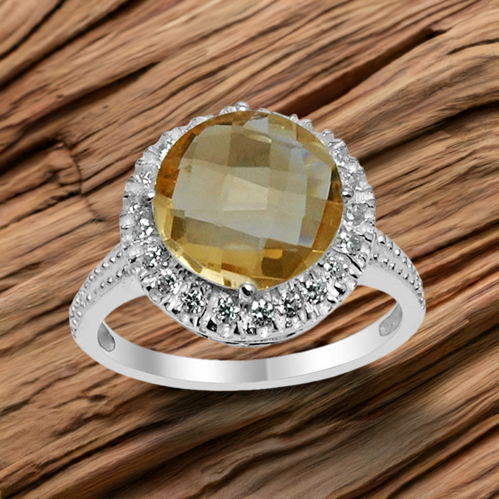 Women Sterling Silver Citrine And CZ Stone Rings 925SR1545