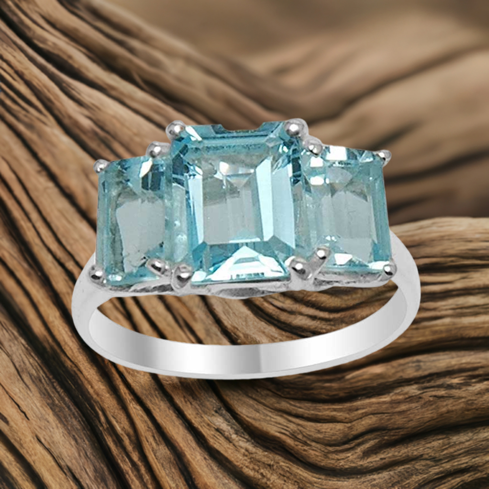 Natural Blue Topaz Gemstone Rings In 925 Sterling Silver Jewelry 925SR1554