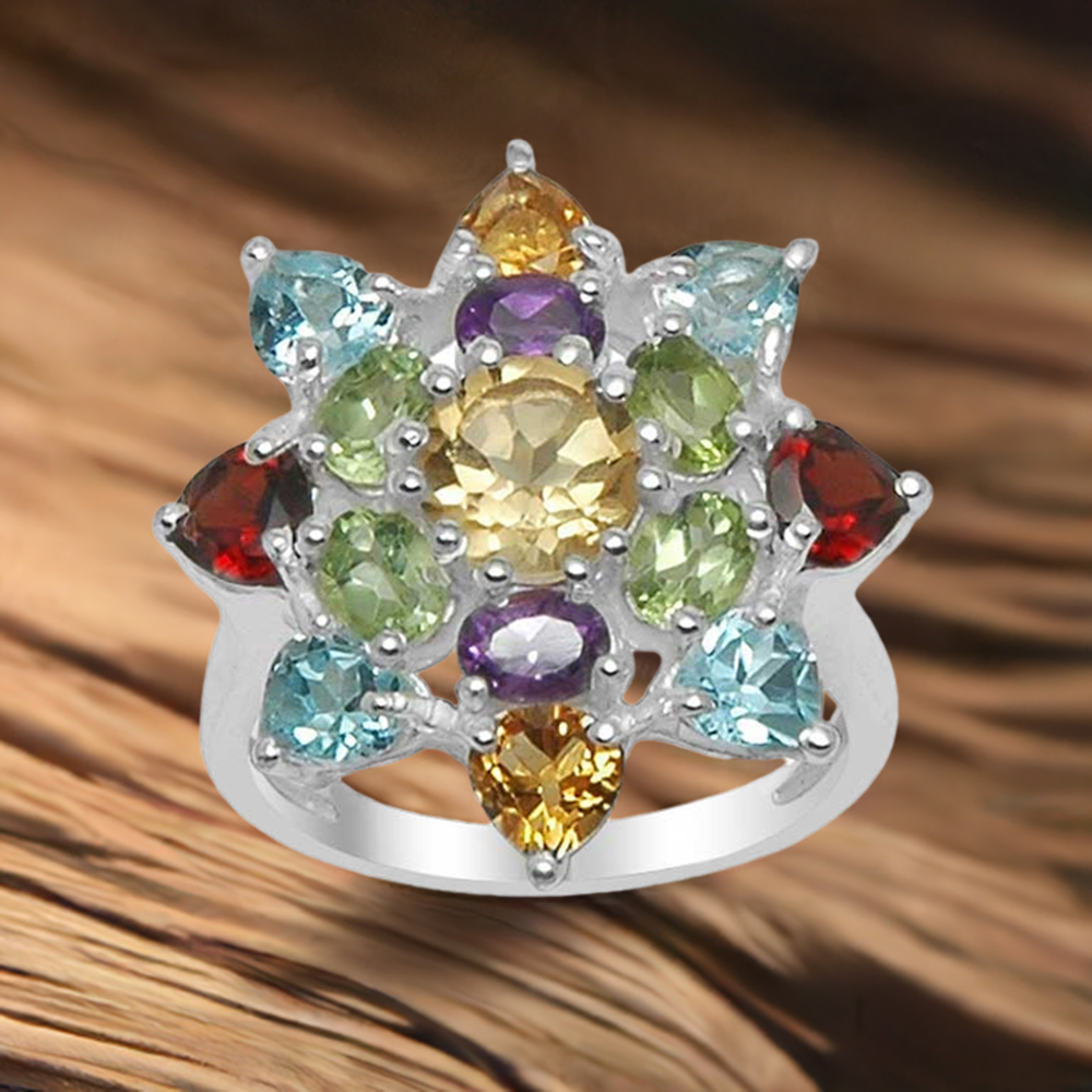 Semi Precious Multi Gemstone Rings In 925 Sterling Silver Jewelry 925SR1558