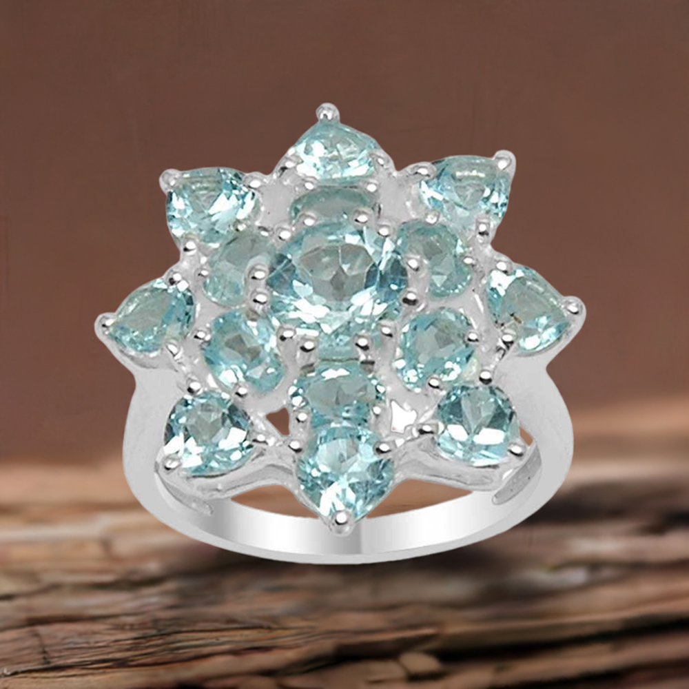 Semi Precious Blue Topaz Gemstone Rings In 925 Sterling Silver Jewelry 925SR1561