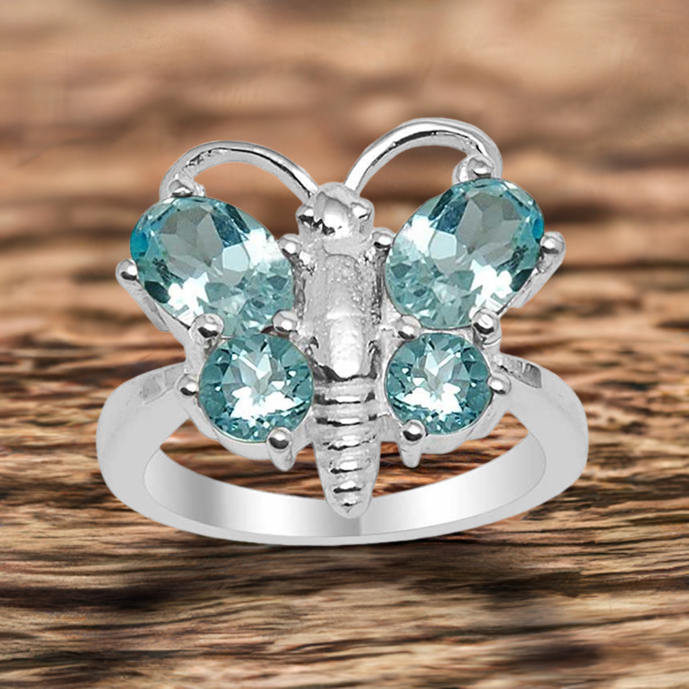 Genuine Blue Topaz Gemstone Rings In 925 Sterling Silver Jewelry 925SR1562