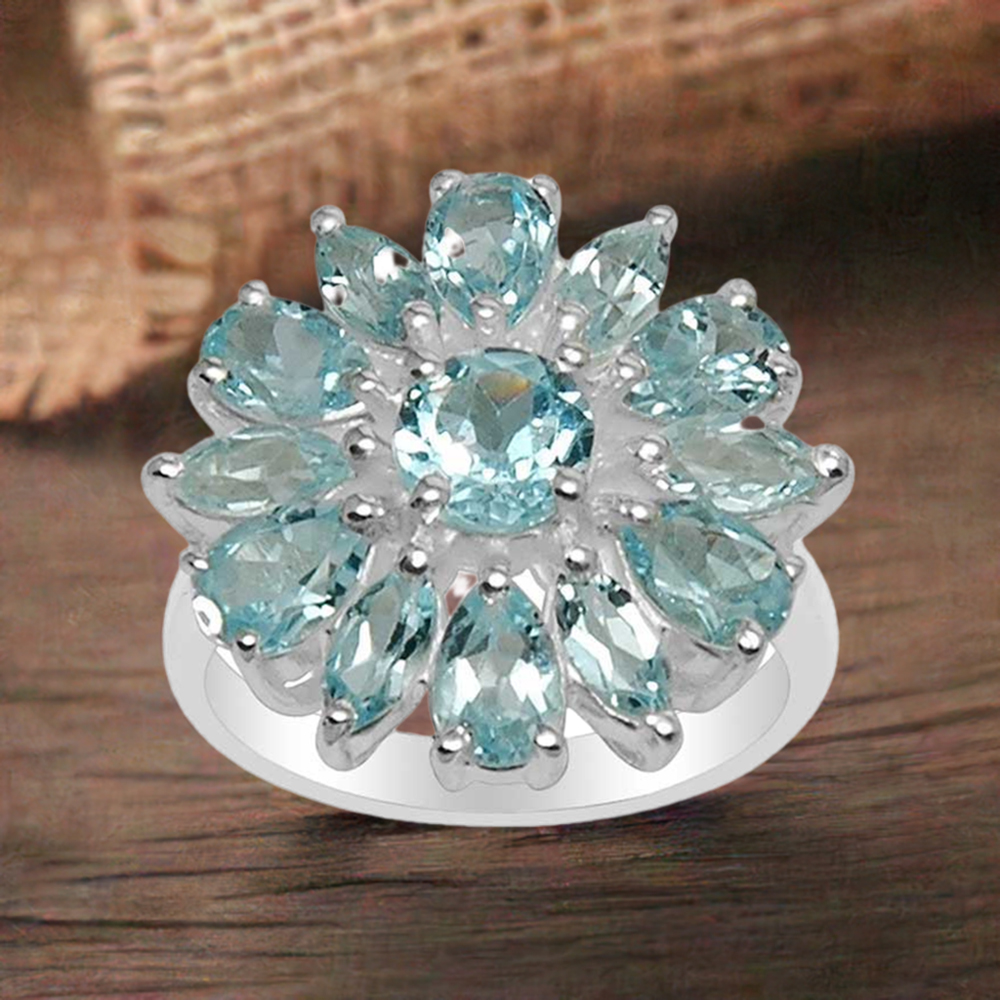 925 Sterling Silver Handmade Rings In Blue Topaz Gemstone Jewelry 925SR1569