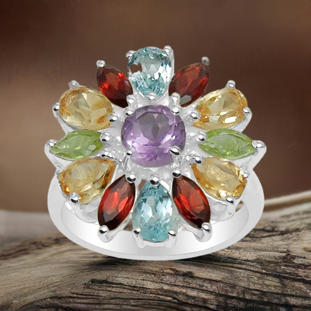 925 Sterling Silver Rings In Multi Gemstone Jewelry 925SR1572