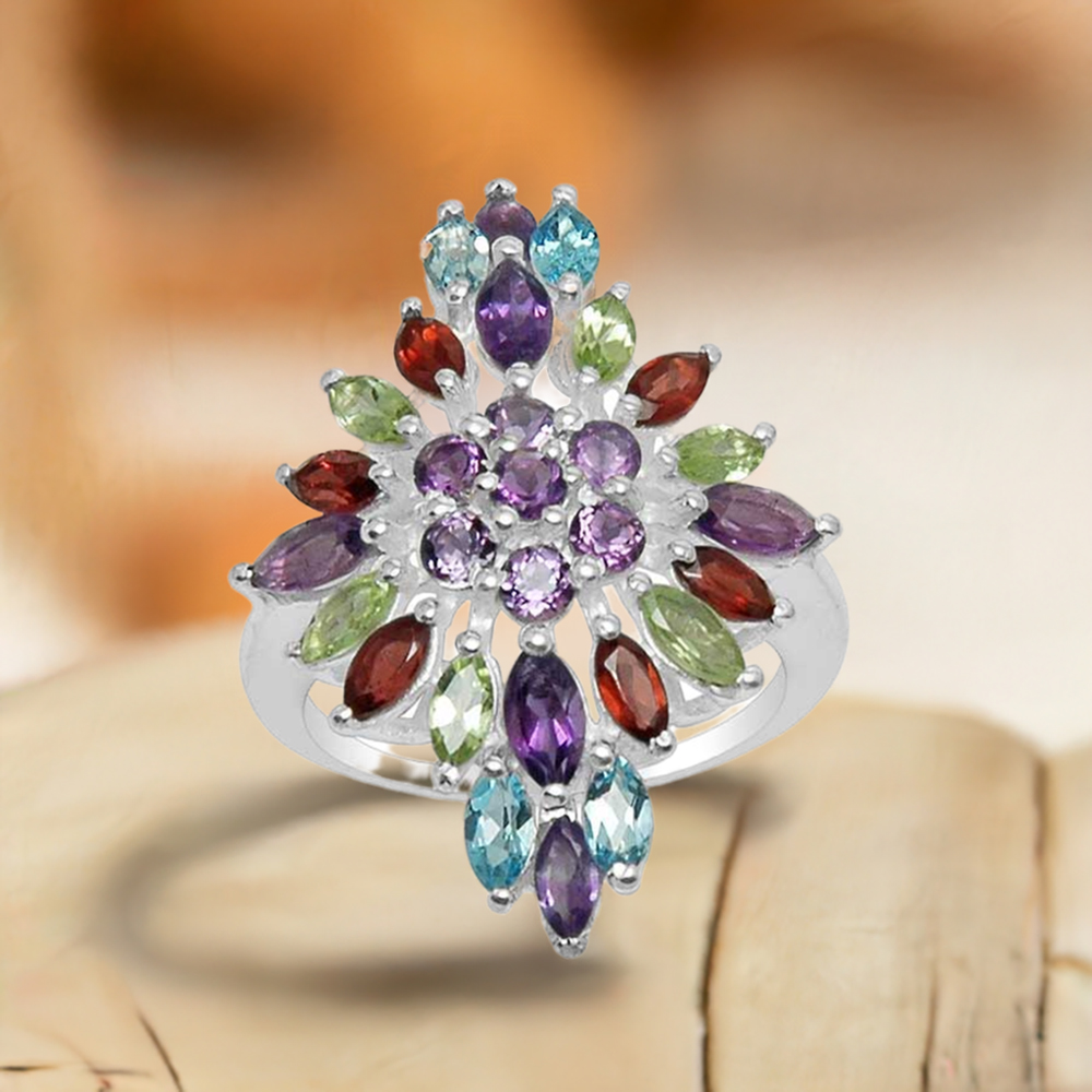 925 Sterling Silver Rings In Multi Gemstone Jewelry 925SR1573