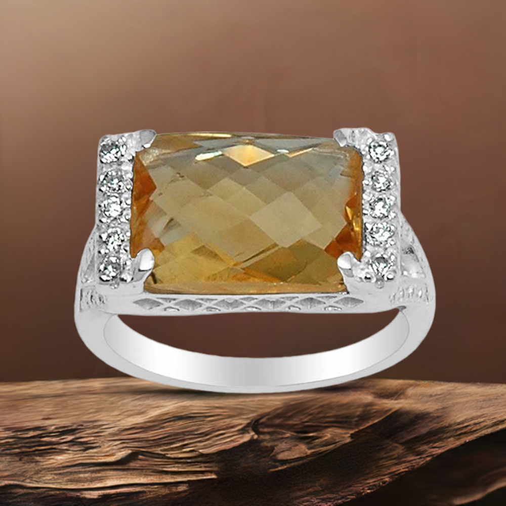 Sterling Silver Citrine And CZ Gemstone Rings 925SR1583