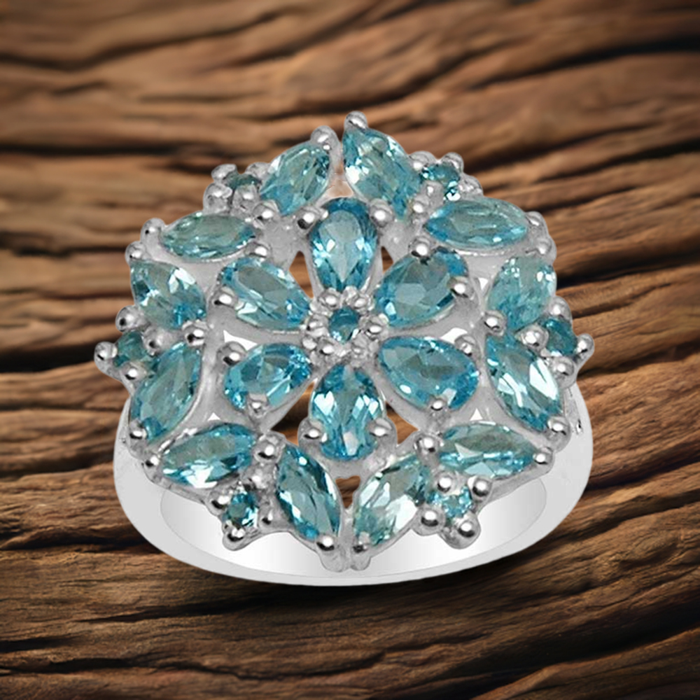 925 Sterling Silver Handmade Rings In Blue Topaz Gemstone Jewelry 925SR1587