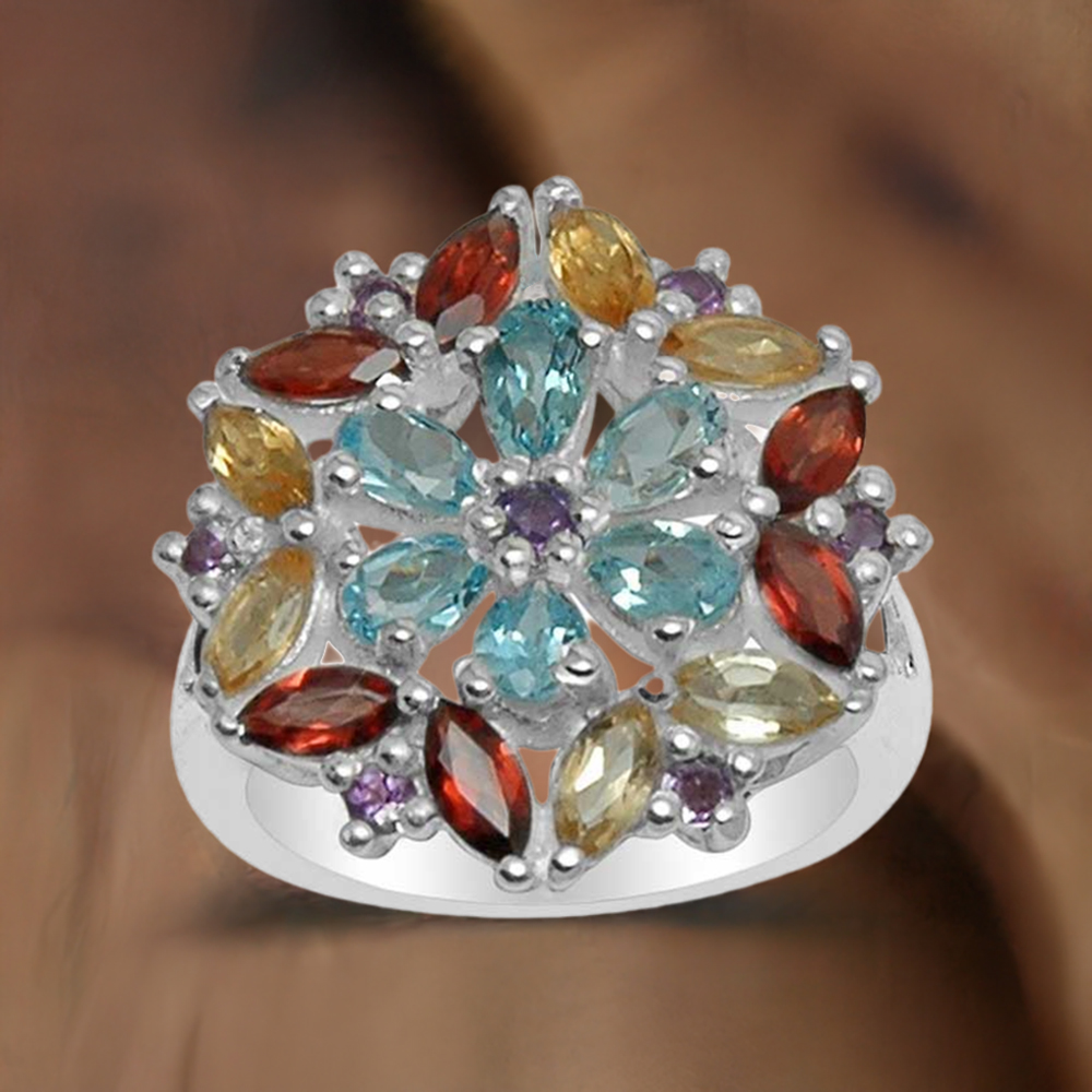 925 Sterling Silver Handmade Rings In Multi Gemstone Jewelry 925SR1590