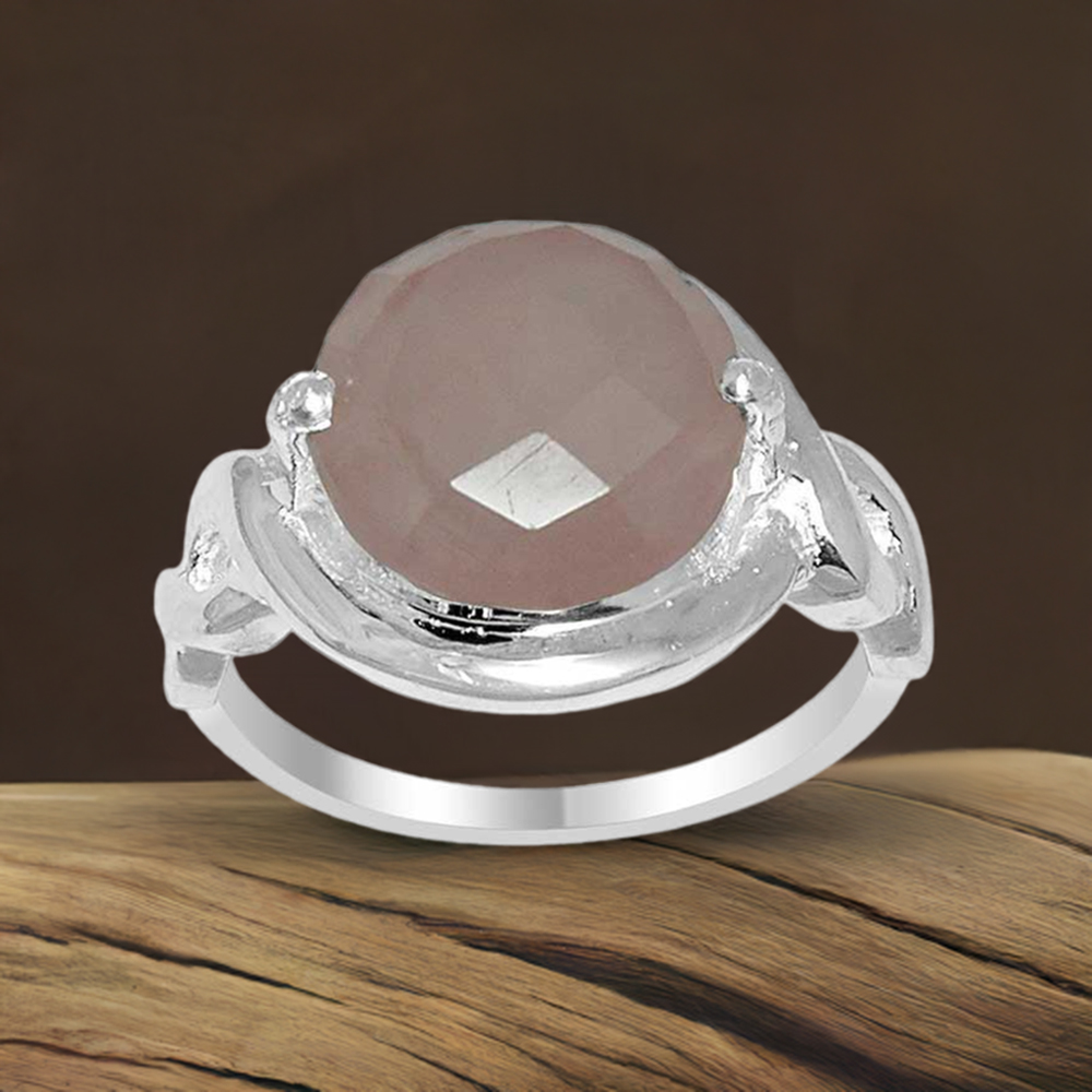 925 Sterling Silver Handmade Rings In Rose Quartz Gemstone Jewelry 925SR1596