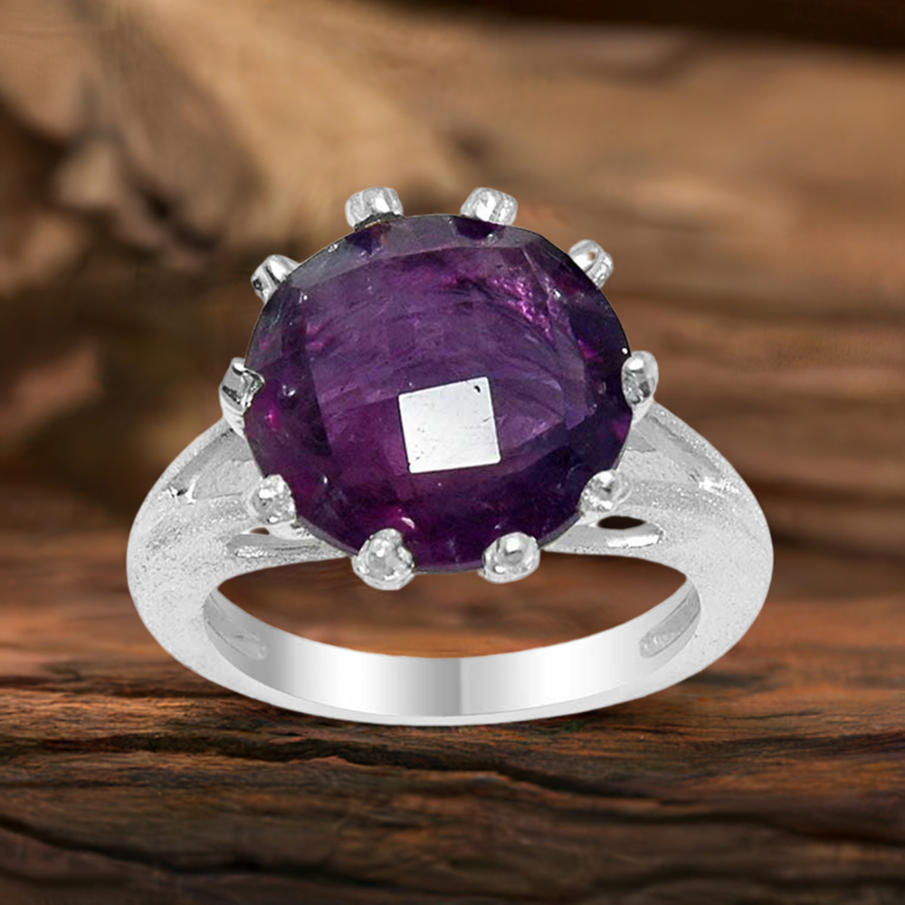 Amethyst Prong Setting Sterling Silver Rings 925SR1600