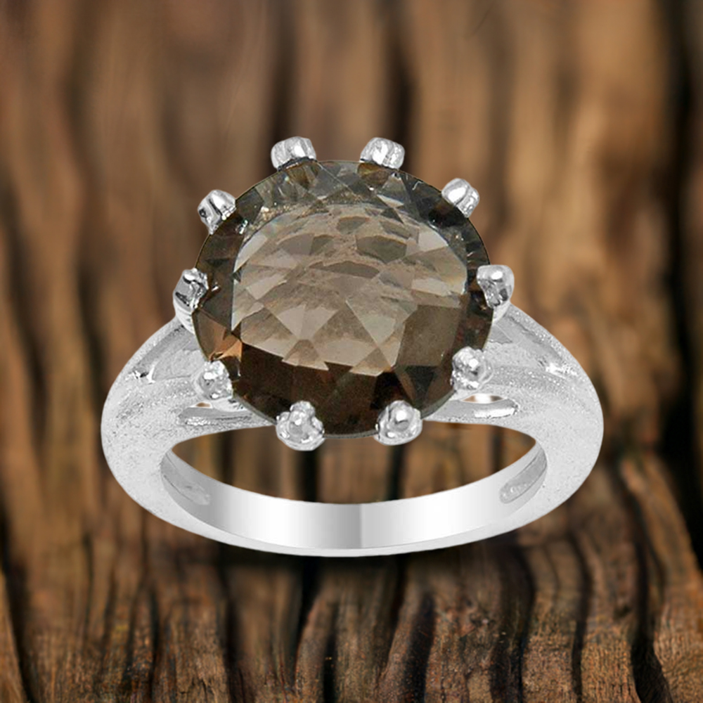 Solid 925 Silver Rings In Genuine Smoky Quartz Gemstone 925SR1602