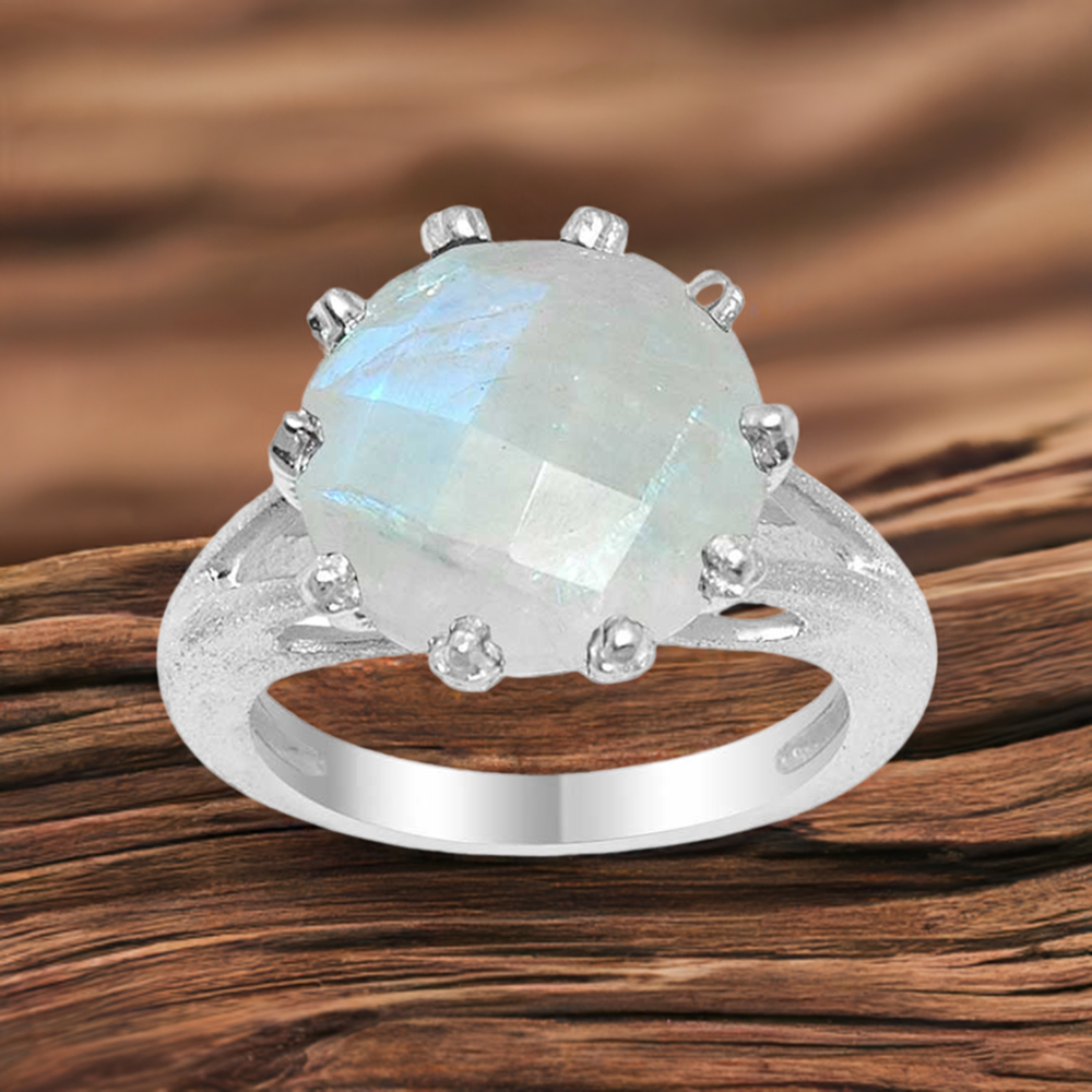Fine 925 Sterling Silver Rings In Natural Rainbow Moonstone 925SR1603