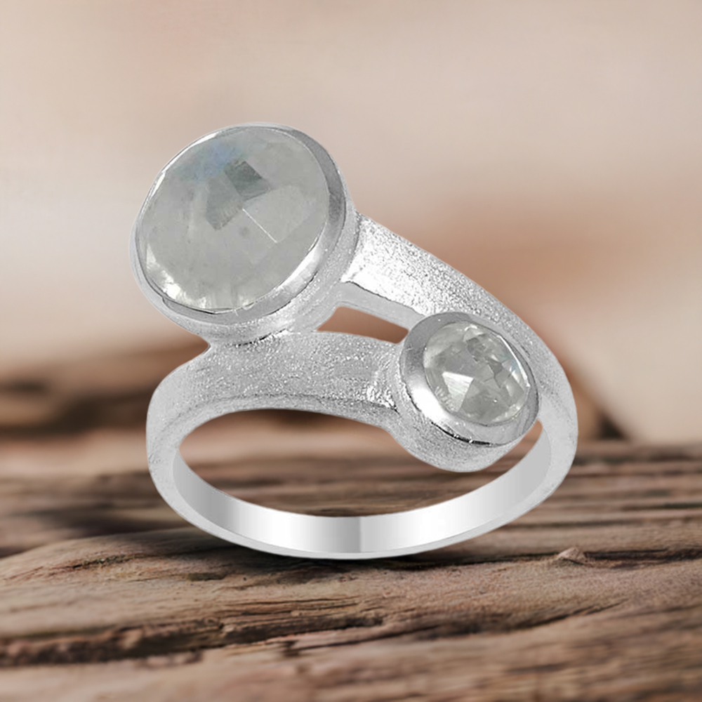 Semi Precious Rainbow Moonstone Rings In Fine 925 Sterling Silver 925SR1613