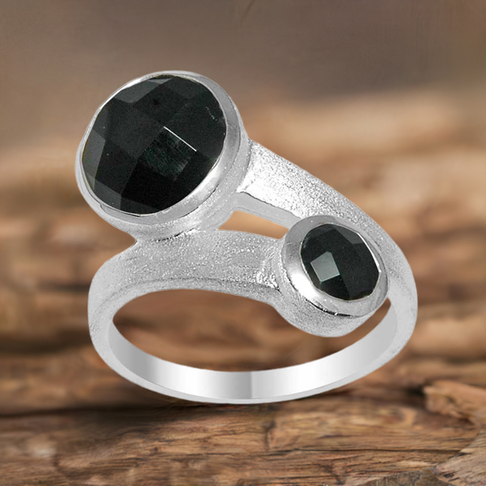 925 Sterling Silver Rings In Natural Black Onyx Gemstone 925SR1615