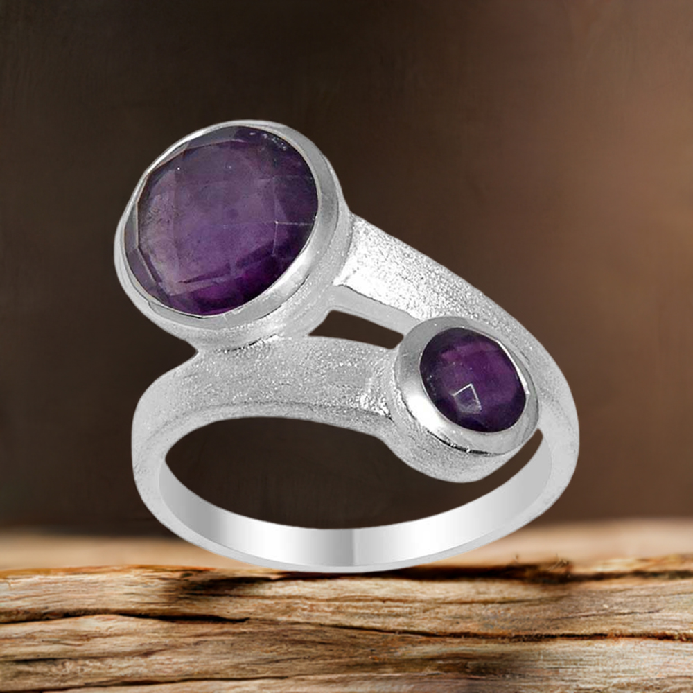 Tow Stone Amethyst Silver Rings 925SR1616