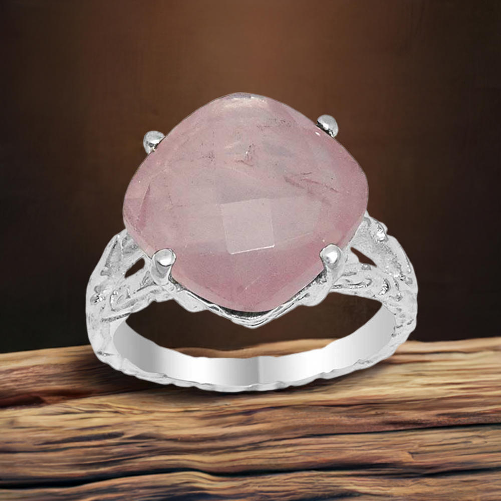 925 Sterling Silver Rings In Genuine Rose Quartz Gemstone 925SR1617