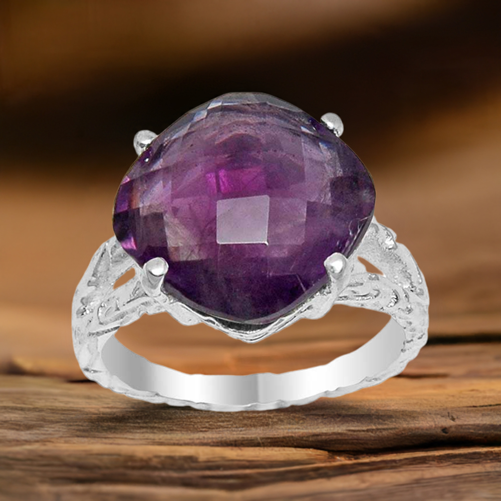 Cushion Amethyst Stone Silver Rings 925SR1618