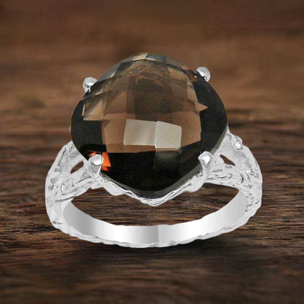 925 Sterling Silver Rings In Semi Precious Smoky Quartz Gemstone 925SR1622