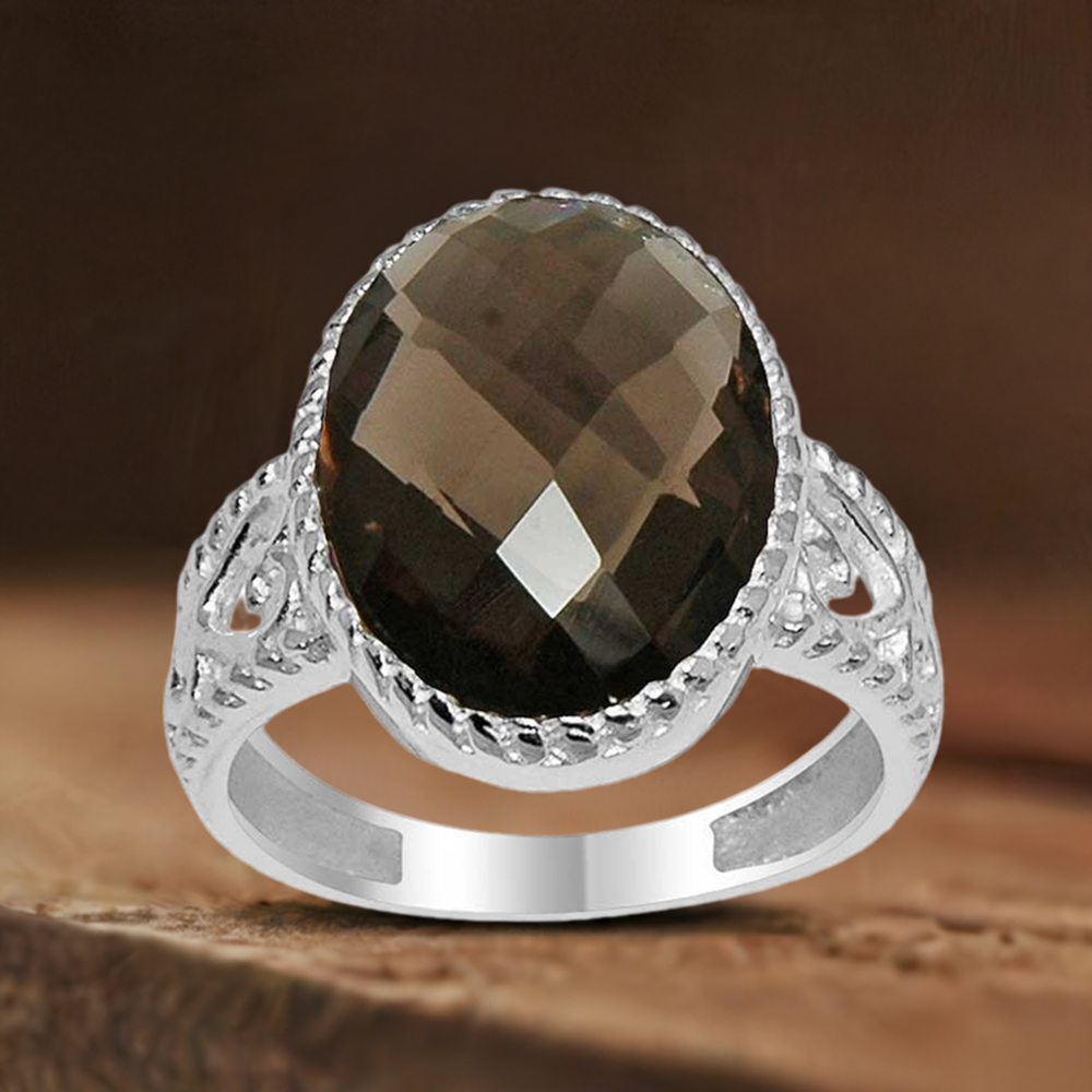925 Sterling Silver Rings In Genuine Smoky Quartz Gemstone 925SR1623