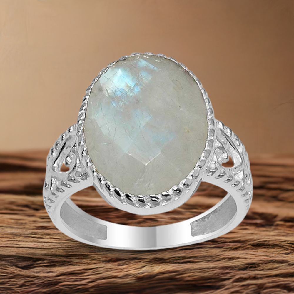 925 Sterling Silver Rings In Natural Rainbow Moonstone 925SR1624
