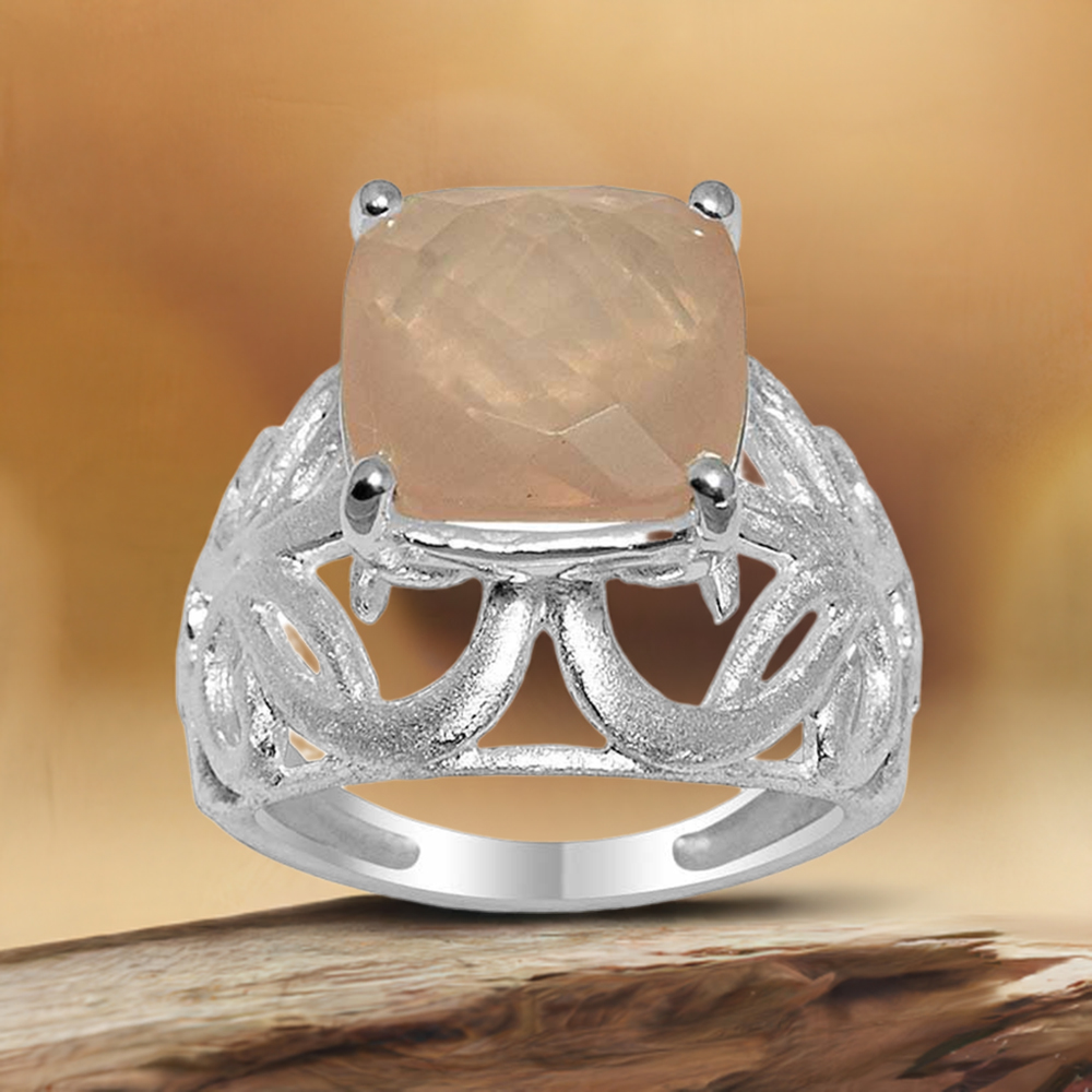 Natural Rose Quartz Gemstone Rings In 925 Sterling Silver Jewelry 925SR1630