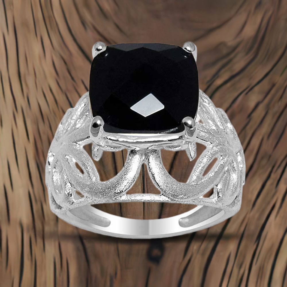 Semi Precious Black Onyx Gemstone Rings In 925 Sterling Silver Jewelry 925SR1631