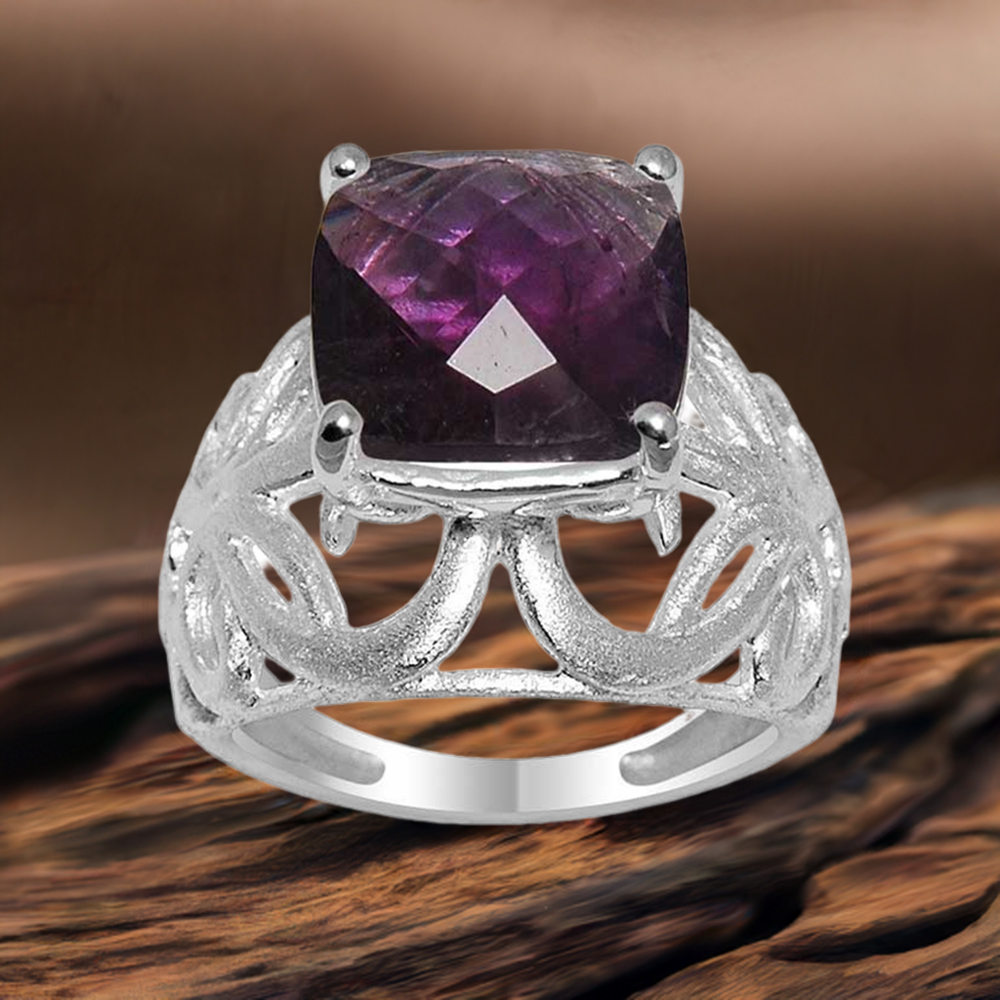 Square Amethyst Sterling Silver Rings 925SR1632