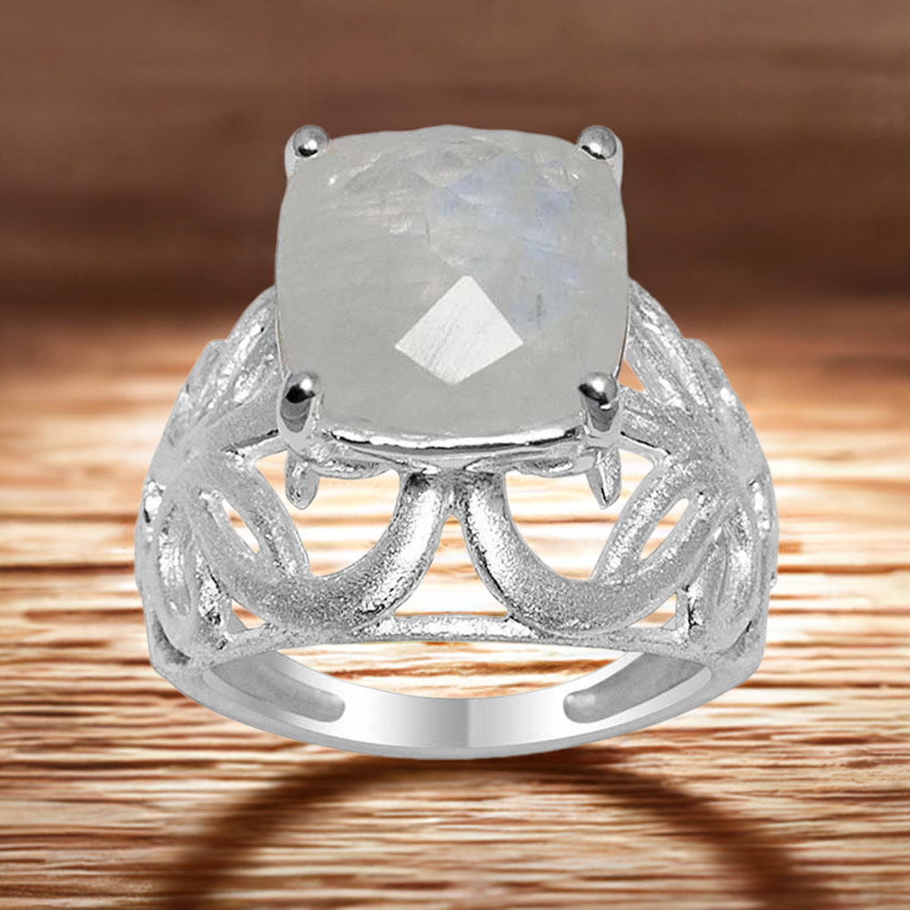 Semi Precious Rainbow Moonstone Rings In 925 Sterling Silver Jewelry 925SR1634