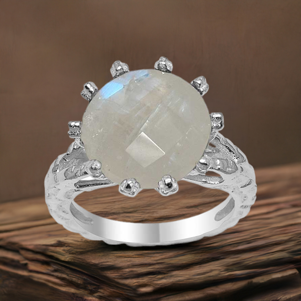 Genuine Rainbow Moonstone Rings In 925 Sterling Silver Jewelry 925SR1635