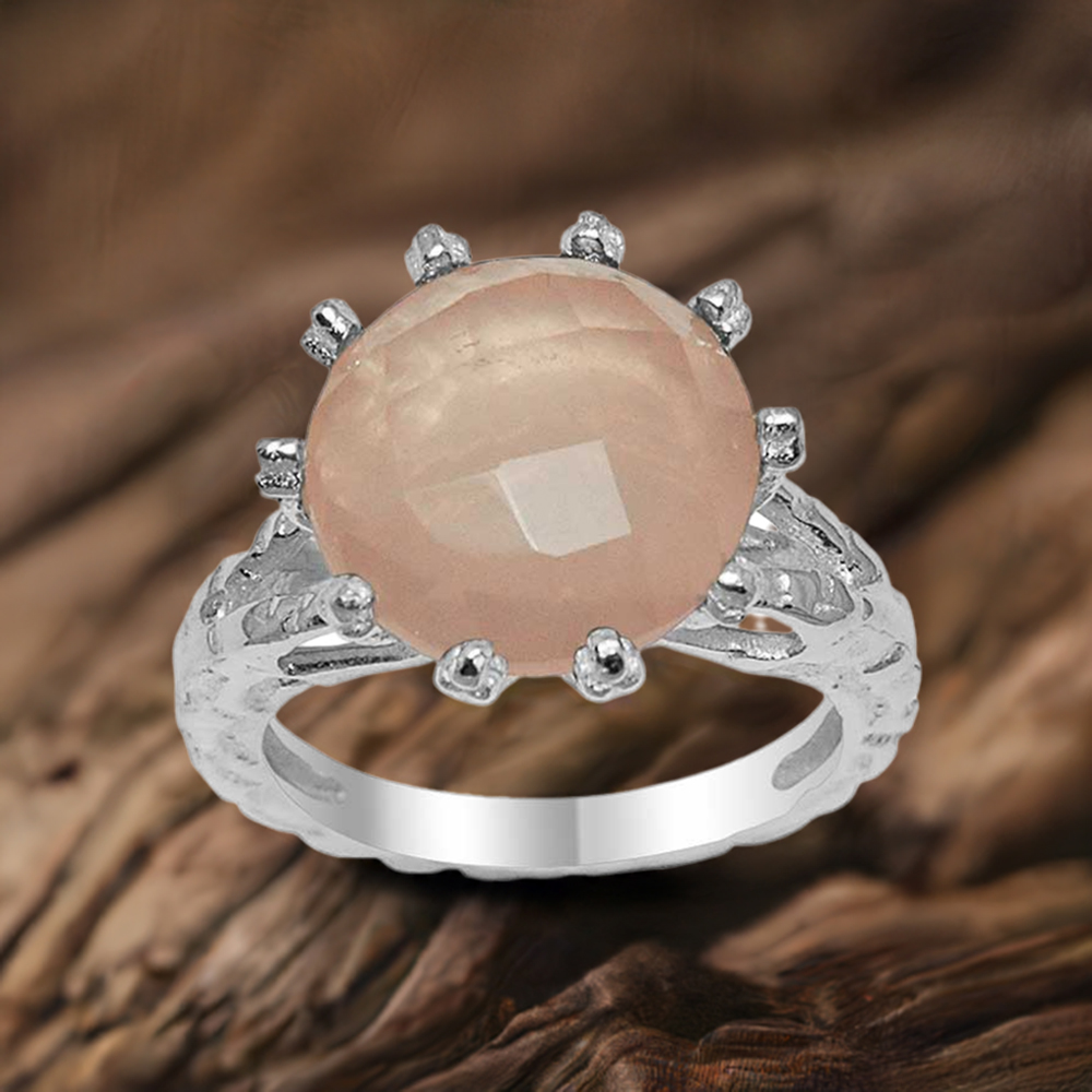 Natural Rose Quartz Gemstone Rings In 925 Sterling Silver Jewelry 925SR1636