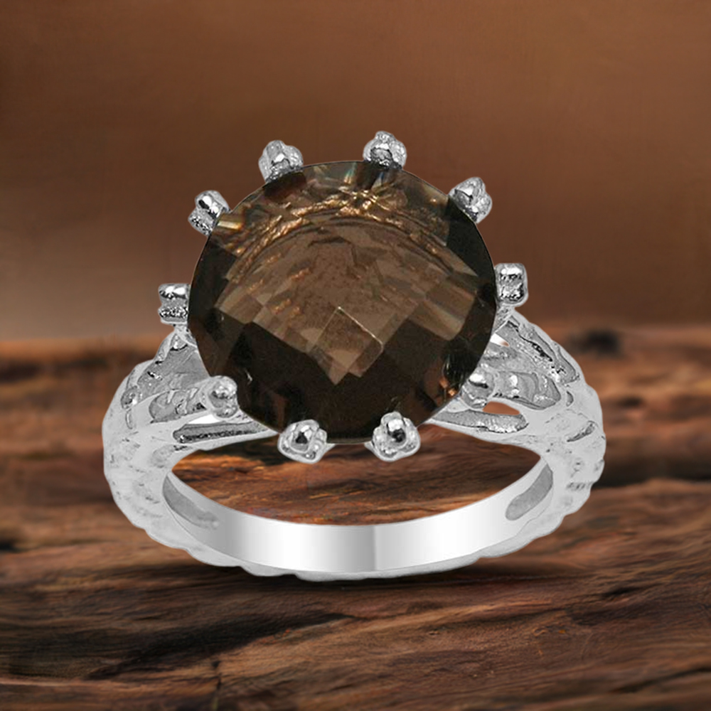 Semi Precious Smoky Quartz Gemstone Rings In 925 Sterling Silver Jewelry 925SR1640