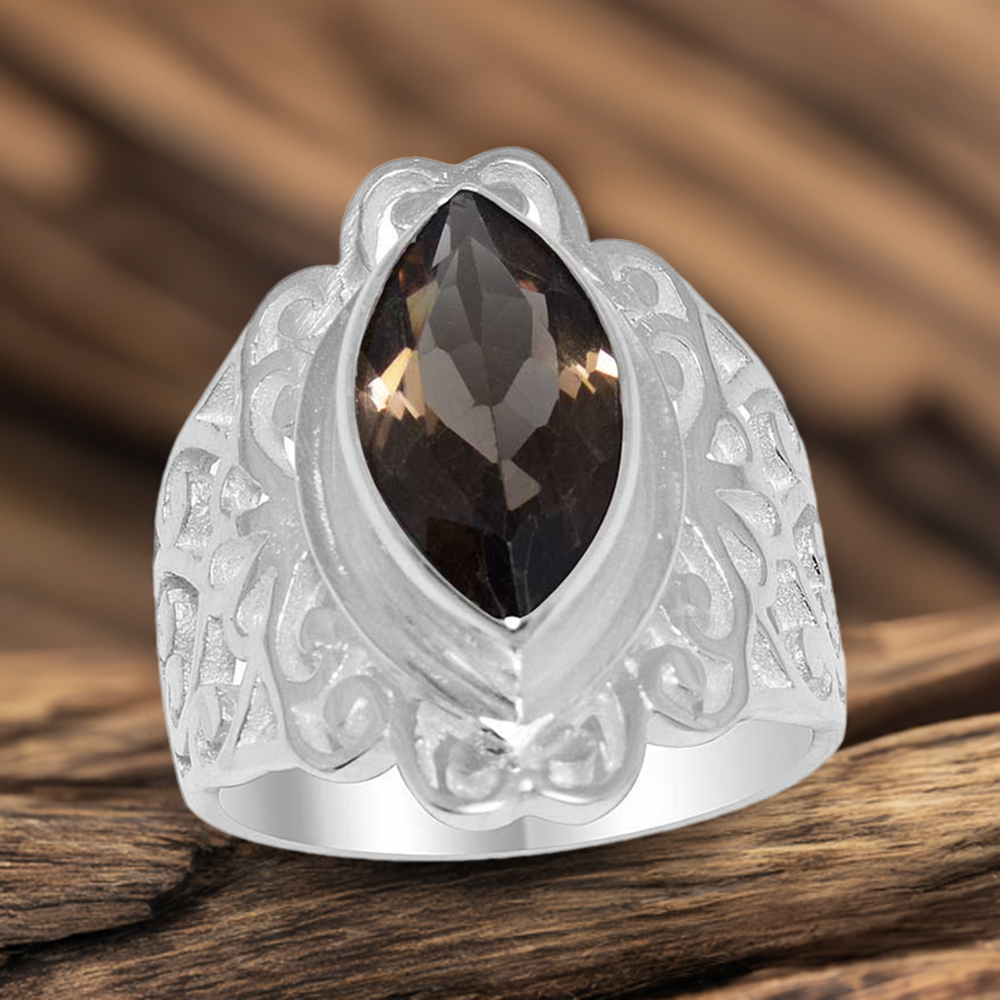 925 Sterling Silver Handmade Rings In Smoky Quartz Gemstone Jewelry 925SR1648