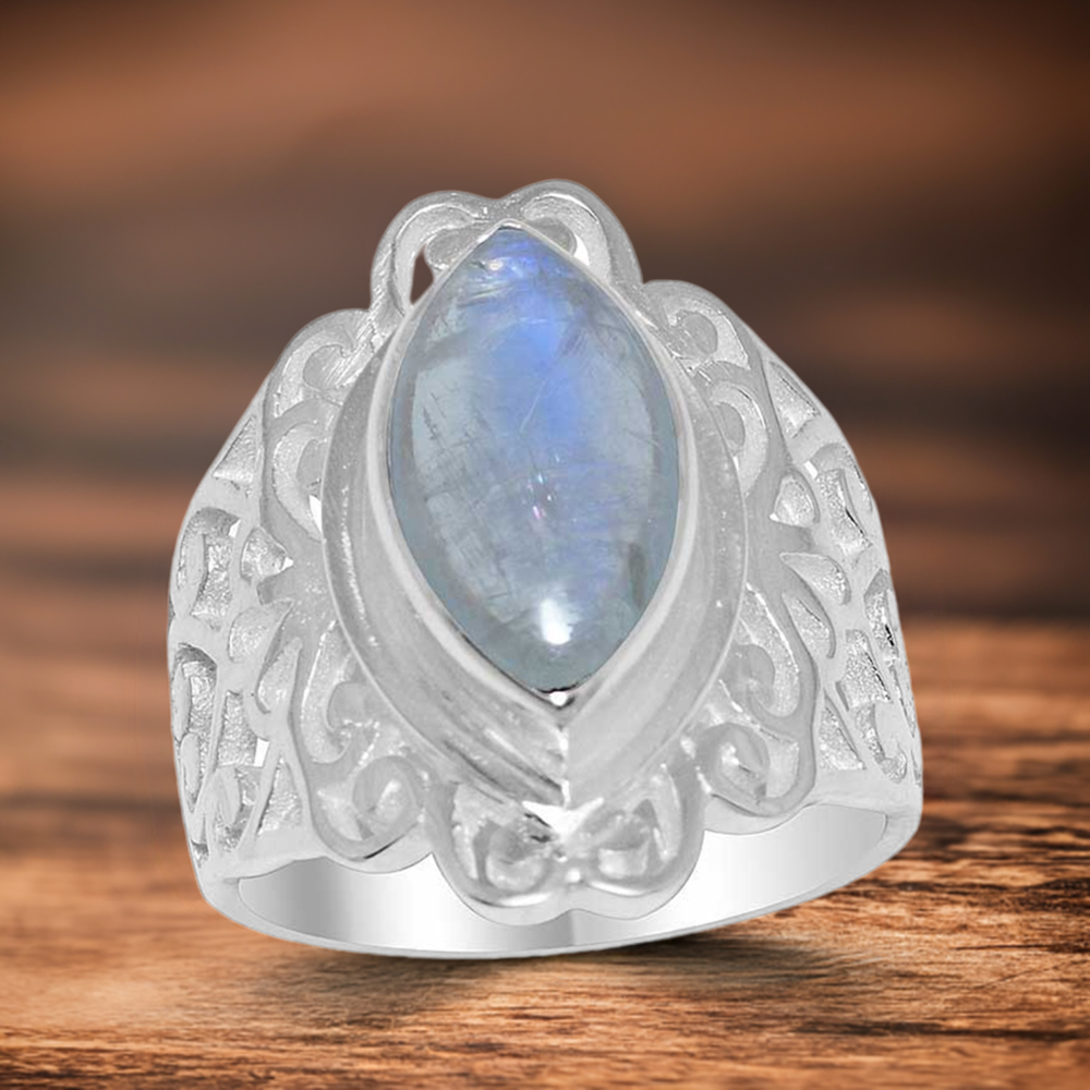 925 Sterling Silver Rings In Rainbow Moonstone Jewelry 925SR1651