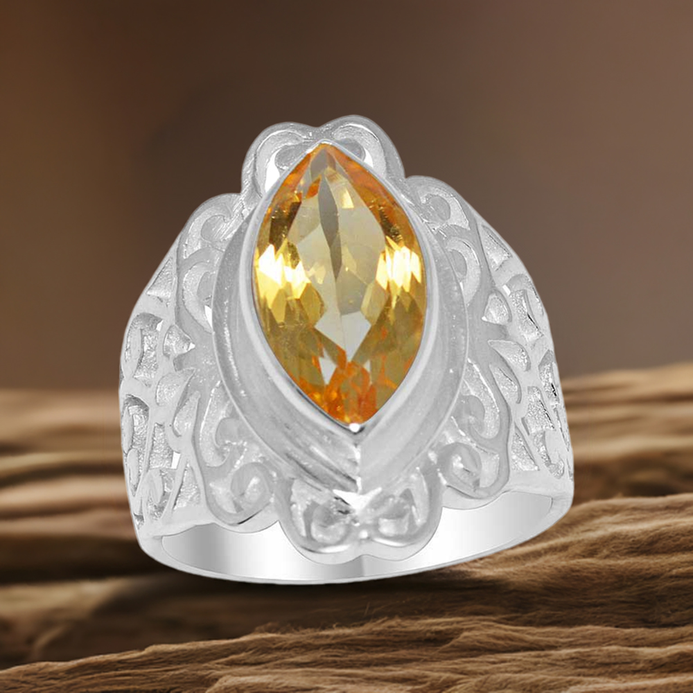 Sterling Silver Citrine Stone Filigree Women Rings 925SR1652
