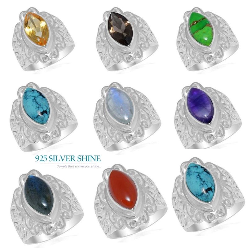 Sterling Silver Citrine Stone Filigree Women Rings 925SR1652_2