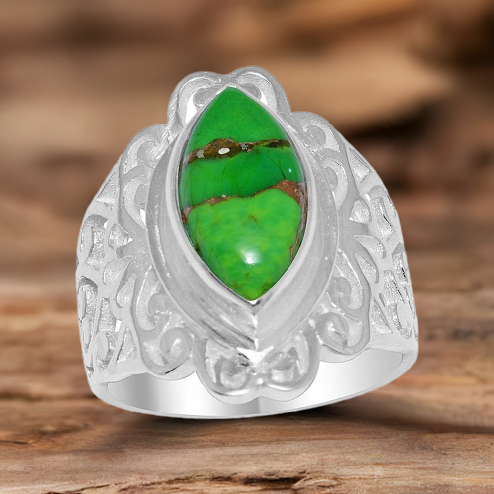 925 Sterling Silver Rings In Green Turquoise Gemstone Jewelry 925SR1653