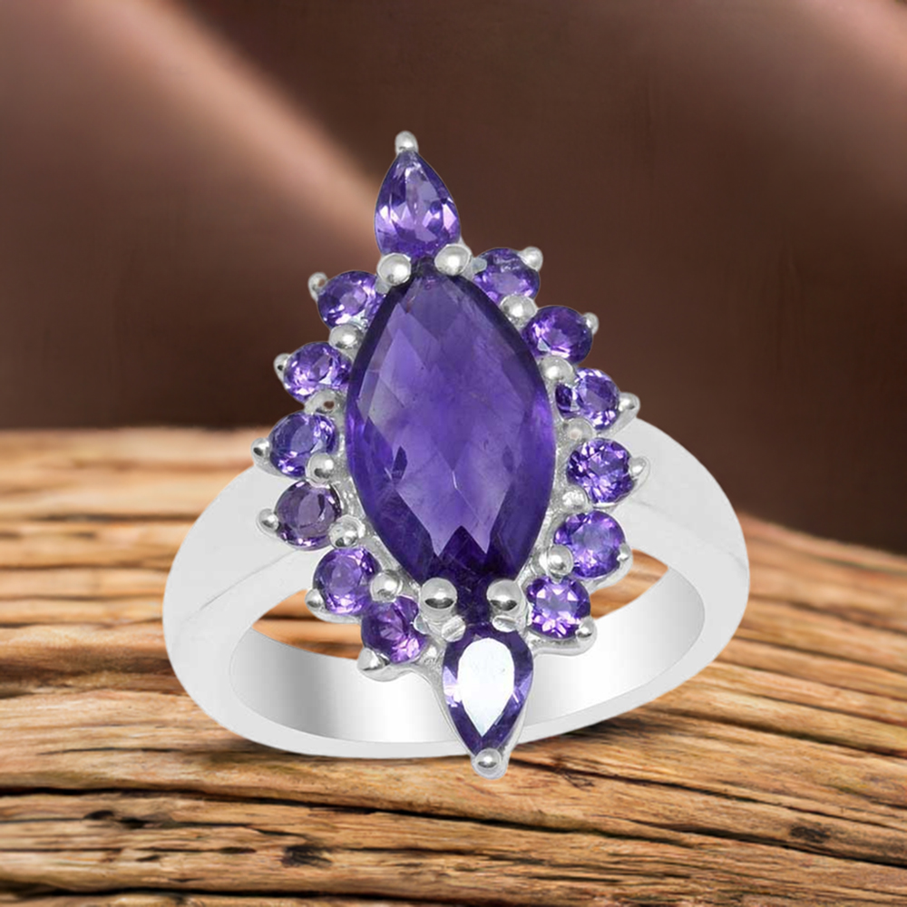 925 Sterling Silver Handmade Rings In Amethyst Gemstone Jewelry 925SR1657