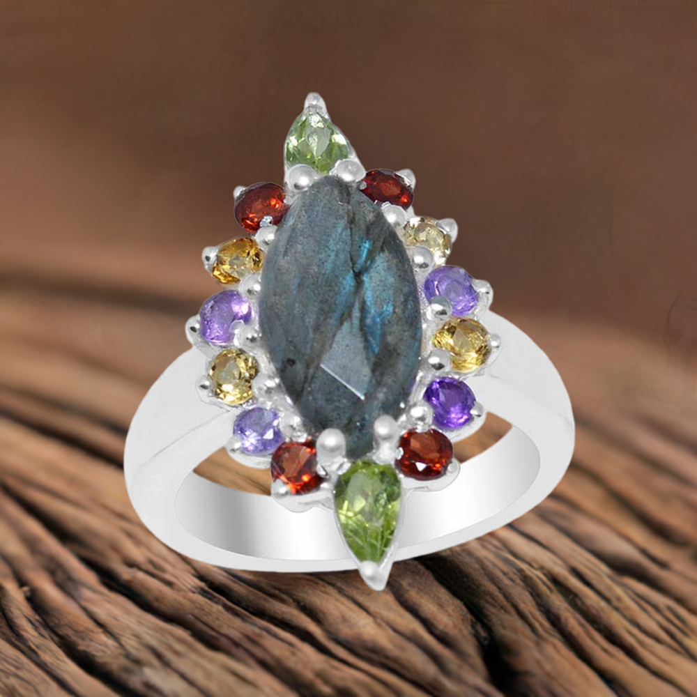 925 Sterling Silver Handmade Rings In Multi Gemstone Jewelry 925SR1659